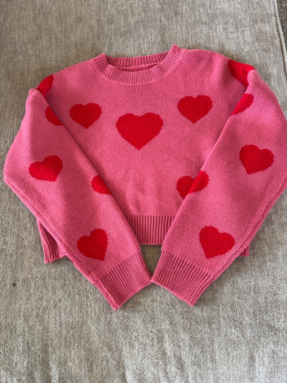 Pink Heart Pattern Women’s Sweater - Red Accents